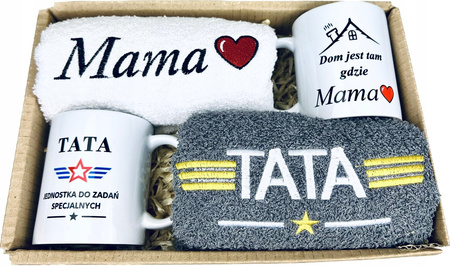 Prezent dla Mamy i Taty Zestaw z Ręcznikami i Kubkami 