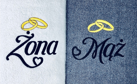 PREZENT NA ŚLUB WESELE KOMPLET RĘCZNIKÓW HAFT KUBEK ŻONA MĄŻ ZESTAW BOX