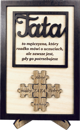 STATUETKA DREWNIANA NA DZIEŃ TATY PREZENT UPOMINEK Z NADRUKIEM GRAWER TATA