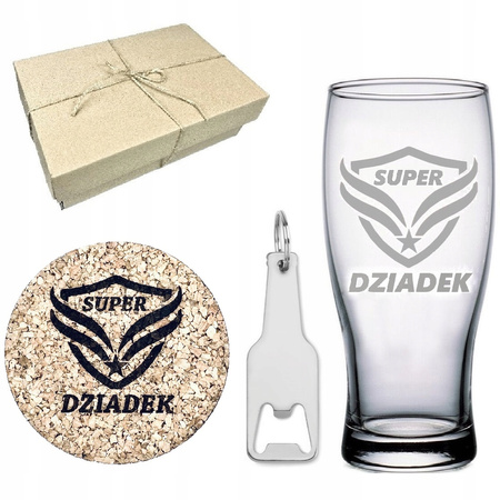 PREZENT NA DZIEŃ DLA DZIADKA KUFEL NA PIWO GRAWER + PODKŁADKA + OTWIERACZ
