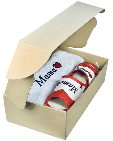 Prezent na Dzień Mamy Skórzane Kapcie + Ręcznik