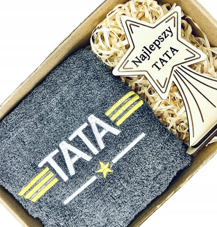 PREZENT NA DZIEŃ OJCA TATY STATUETKA RĘCZNIK ZESTAW PREZENTOWY UPOMINEK BOX