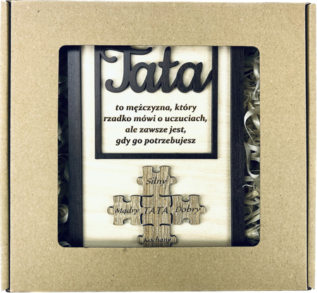 STATUETKA DREWNIANA NA DZIEŃ TATY PREZENT UPOMINEK Z NADRUKIEM GRAWER TATA