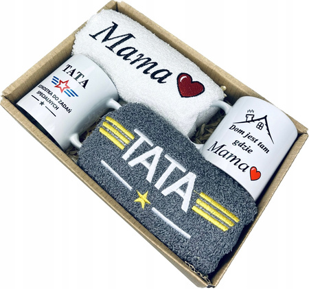 Prezent dla Mamy i Taty Zestaw z Ręcznikami i Kubkami 
